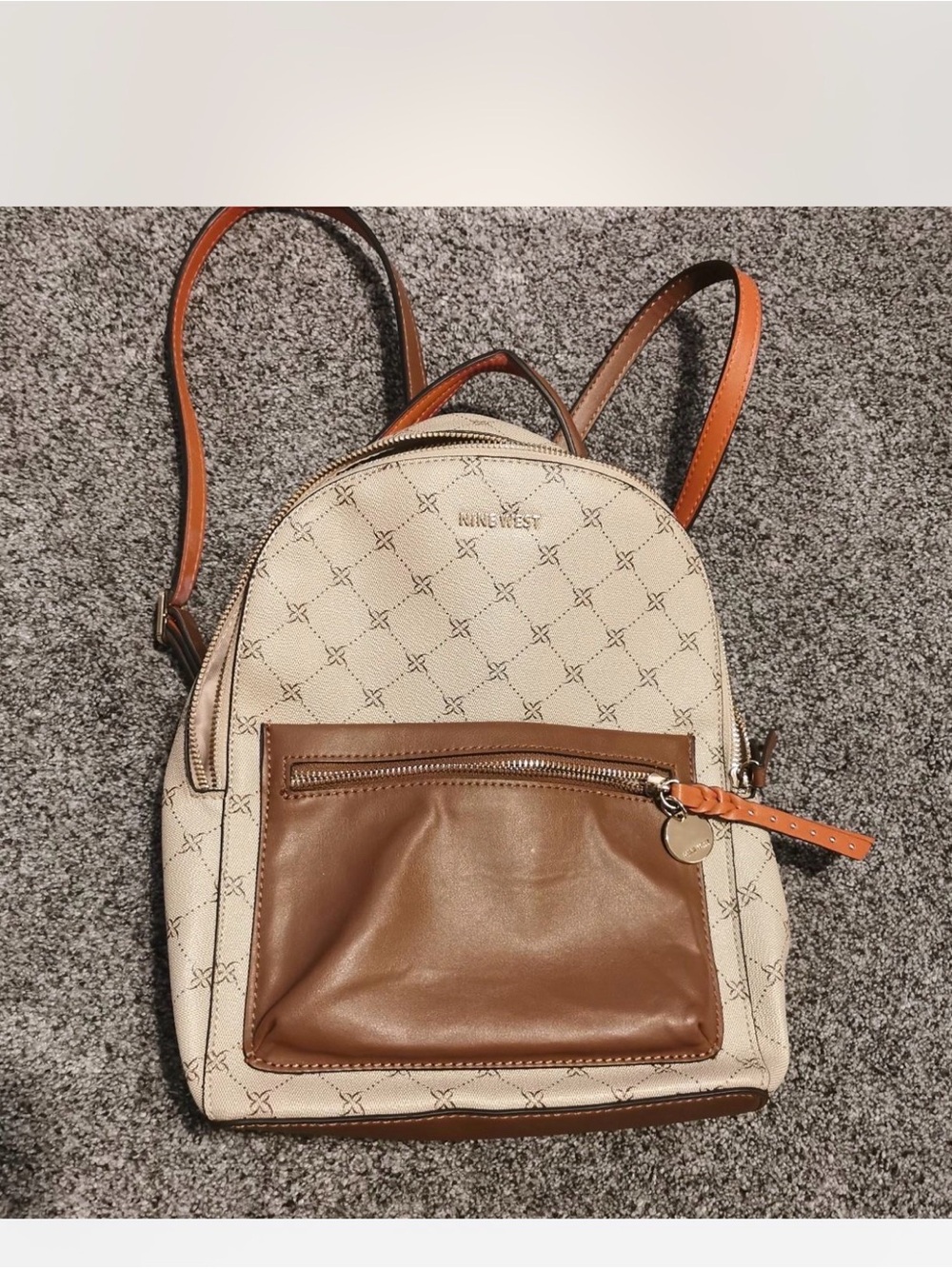 Nine West Cream & Brown Logo Backpack